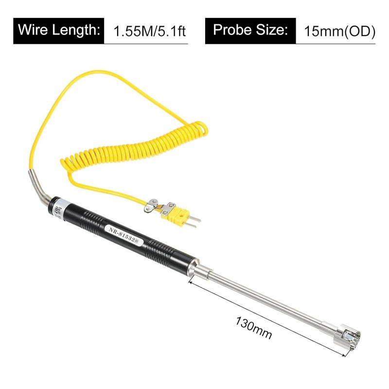 K Type Thermocouple Temperature Probe Sensor Stainless Steel -58~932F 5.1Ft