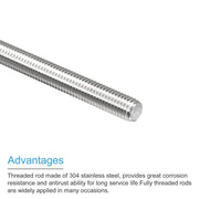 Stainless Steel Fully Threaded Rod M10 x 300mm 1.5mm Pitch Right Hand 2PCS Unbranded