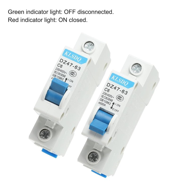 Miniature Circuit Breaker 6A 230/400V 1 Pole DZ47-63 C6 Low Voltage DIN Rail