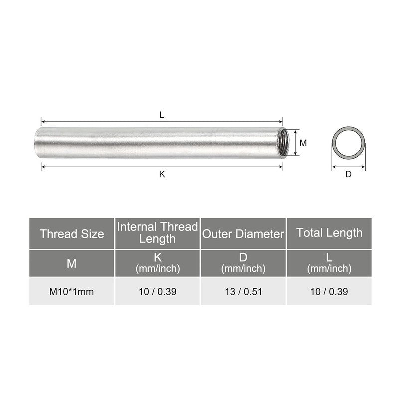 Round Coupling Nut M10x1mm Female Thread 10mm Sleeve Connector Rod 10PCS