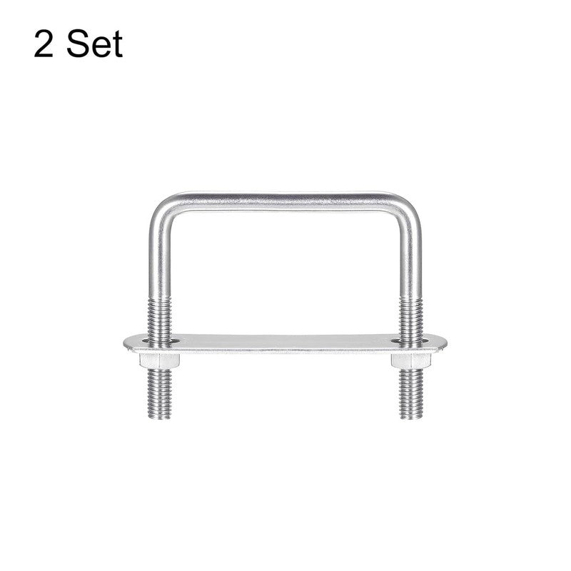 Square U-Bolts M8 304 Stainless Steel 72mm Width 70mm Length Nuts Plates 2pc