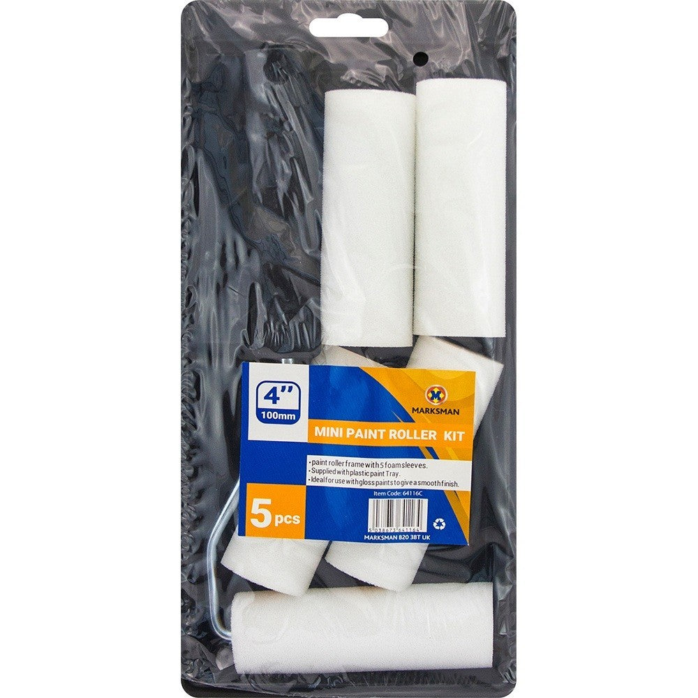 Paint Roller Kit 7PC 4'' Mini Set Foam Sleeves Tray DIY Home Touch Up Tool