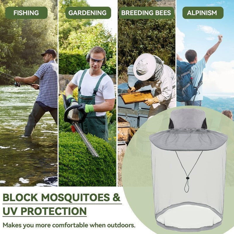 Mosquito Bee Head Net Hat Grey Nylon Midge Face Mesh for Hiking Camping Fishing Unbranded