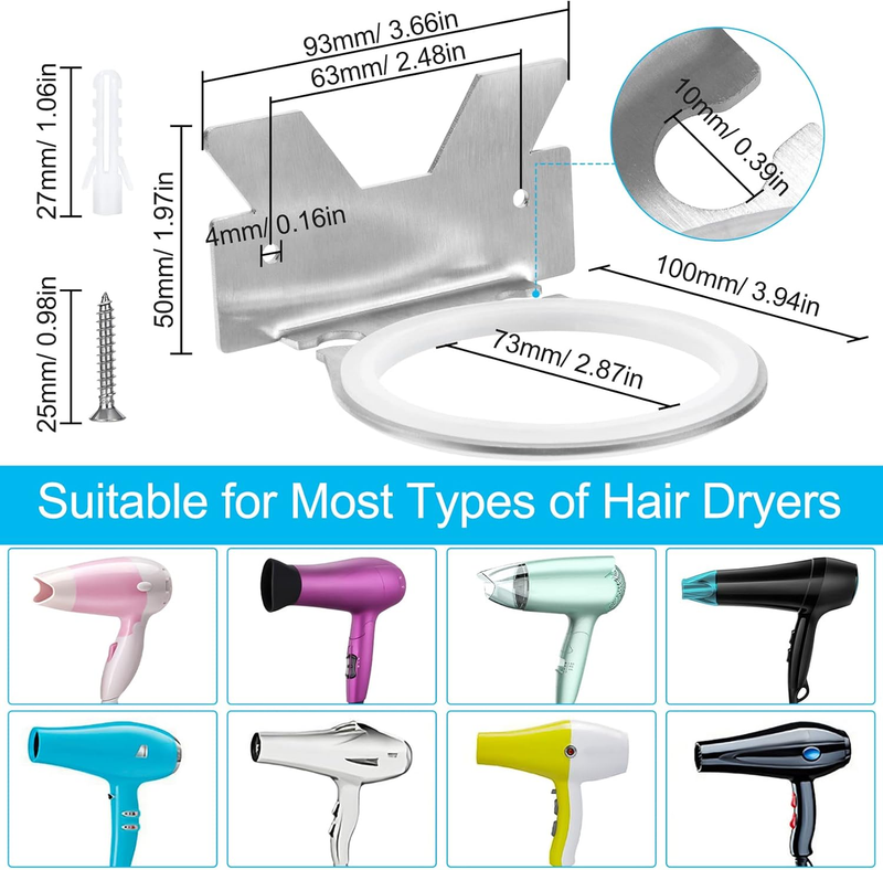 Hair Dryer Holder Wall Mount Stainless Steel for Bathroom Bedroom Barber Does not apply
