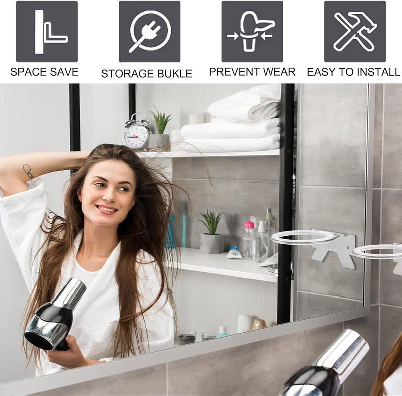 Hair Dryer Holder Wall Mount Stainless Steel for Bathroom Bedroom Barber Does not apply