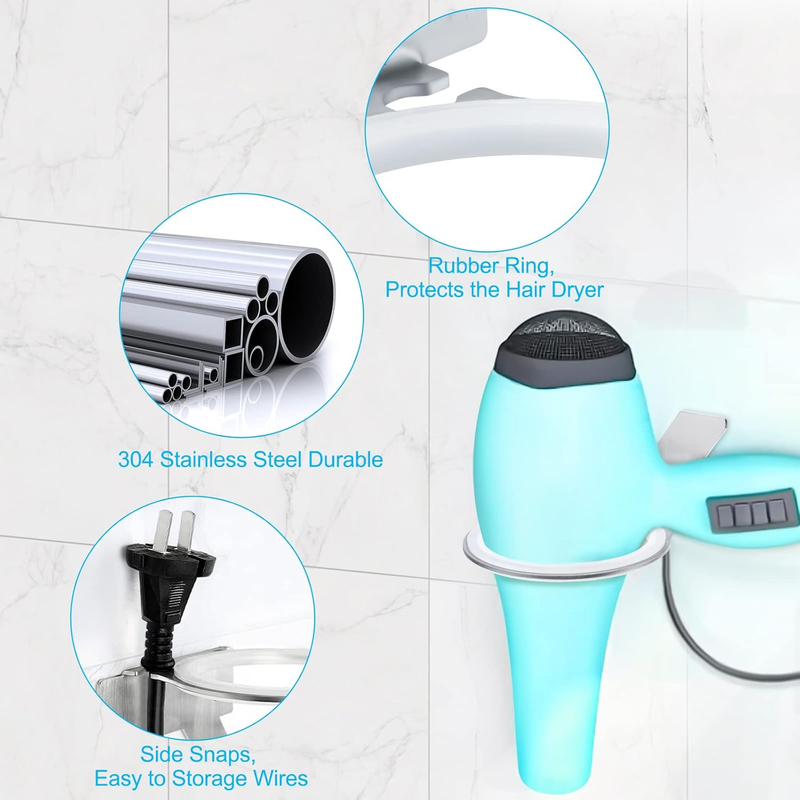 Hair Dryer Holder Wall Mount Stainless Steel for Bathroom Bedroom Barber Does not apply