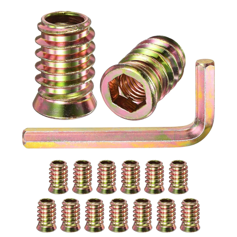 Threaded Inserts for Wood 3/8-16 x 25mm Hex Drive Nuts 15 Pack with Wrench