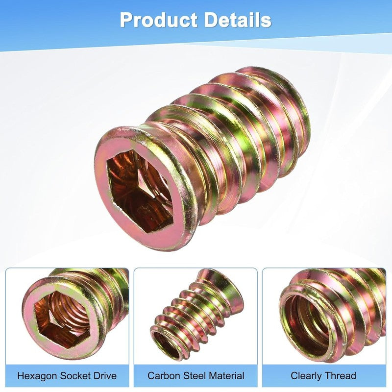 Threaded Inserts for Wood 3/8-16 x 25mm Hex Drive Nuts 15 Pack with Wrench