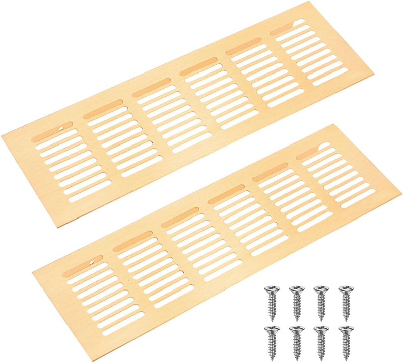 Door Vents 10x3 Inch Aluminum Air Vent Grille Cabinet Wardrobe Gold 2 Pack