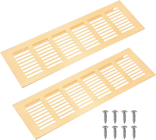 Door Vents 10x3 Inch Aluminum Air Vent Grille Cabinet Wardrobe Gold 2 Pack