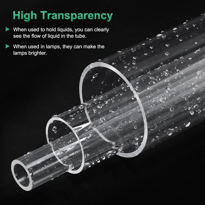 Clear Acrylic Pipe 13mm ID 19mm OD 305mm Rigid Plastic Tube Round Rod