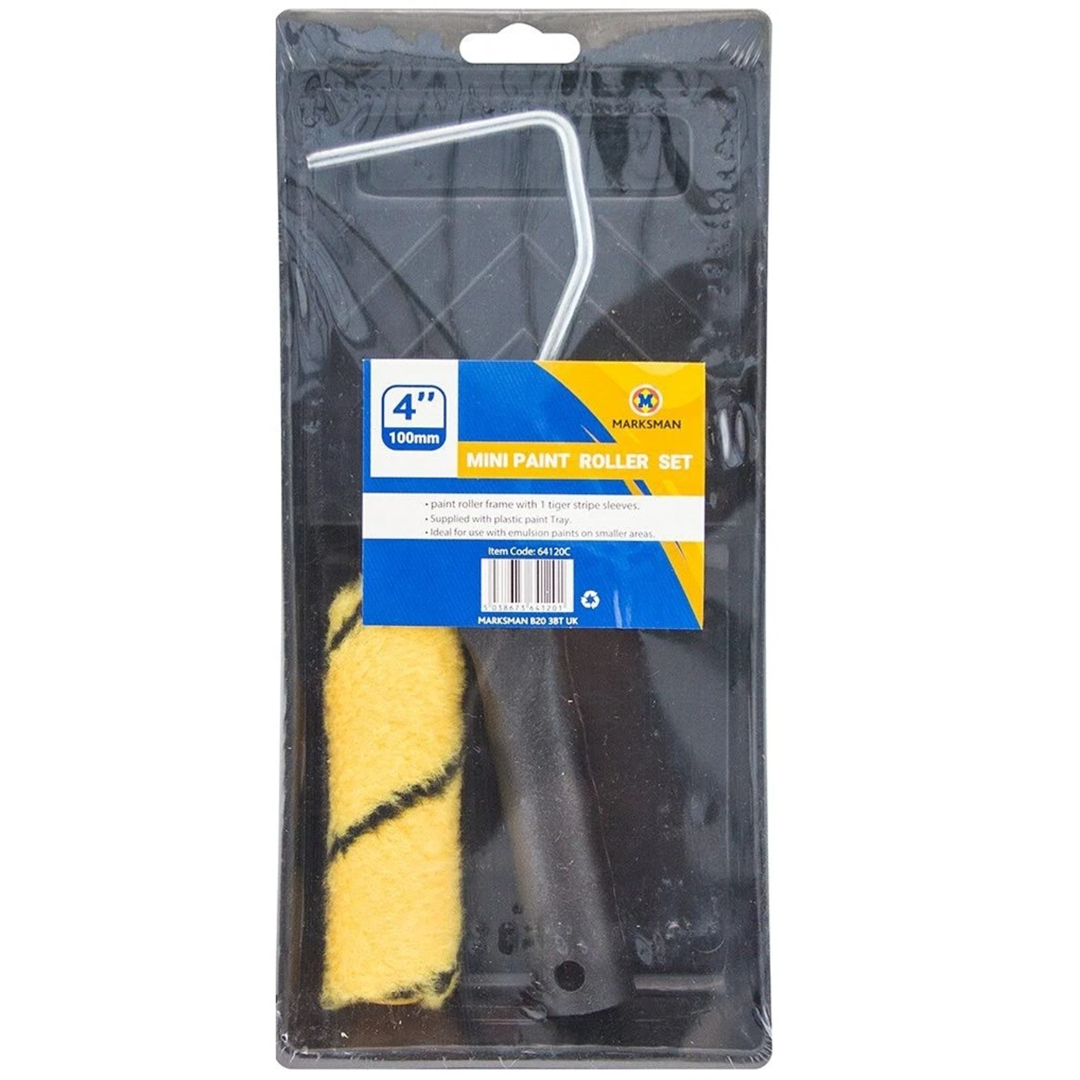 Paint Roller Kit 3PC 4" Mini Set Emulsion Sleeve Tray DIY Home Touch Up Tool