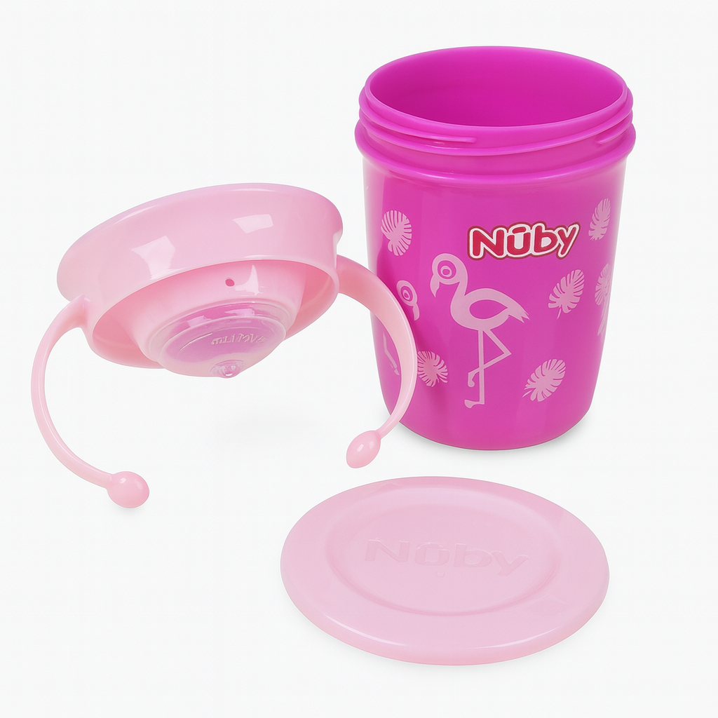 Nuby 360 Cup 240ml Toddler Beaker 6m+ Leak Proof BPA Free Pink Pelican
