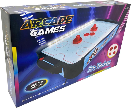 Air Hockey LED Tabletop Game Light Up Arcade Set with 2 Pushers 2 Pucks