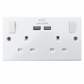 Double USB Wall Socket 13A Switched Plug Outlet 2 Gang Mains Power White
