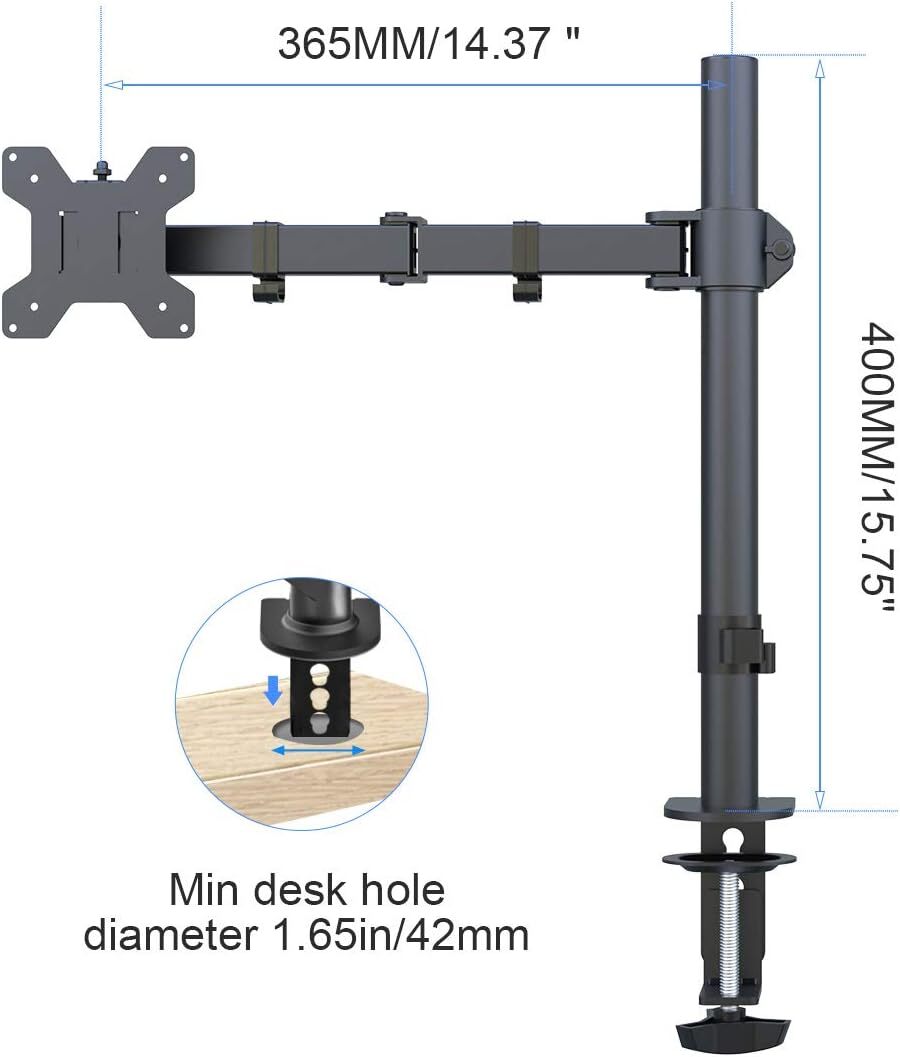 Monitor Arm Desk Mount Adjustable Single Screen Stand for 13-27 Inch LCD LED