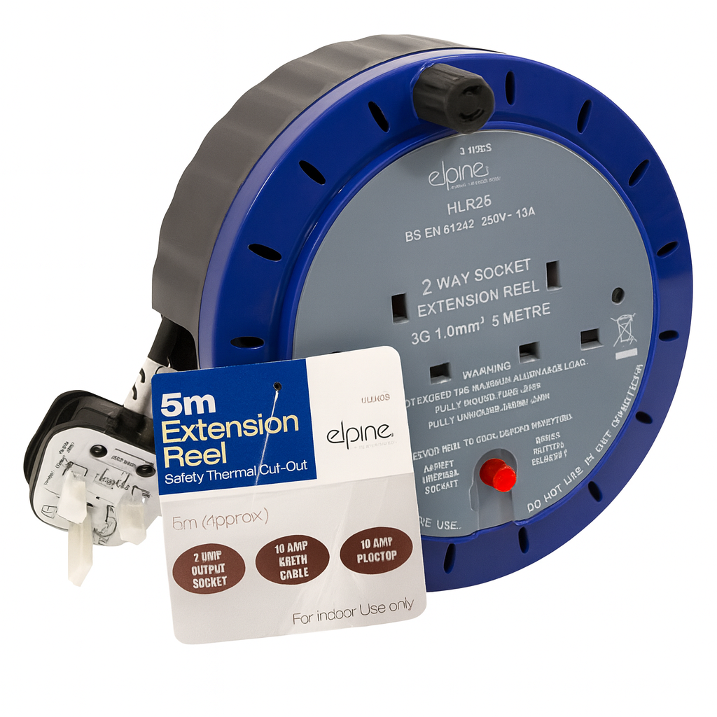 240V 2 Way Extension Lead 5M Reel 10A Mains Splitter Cable UK Plug DIY