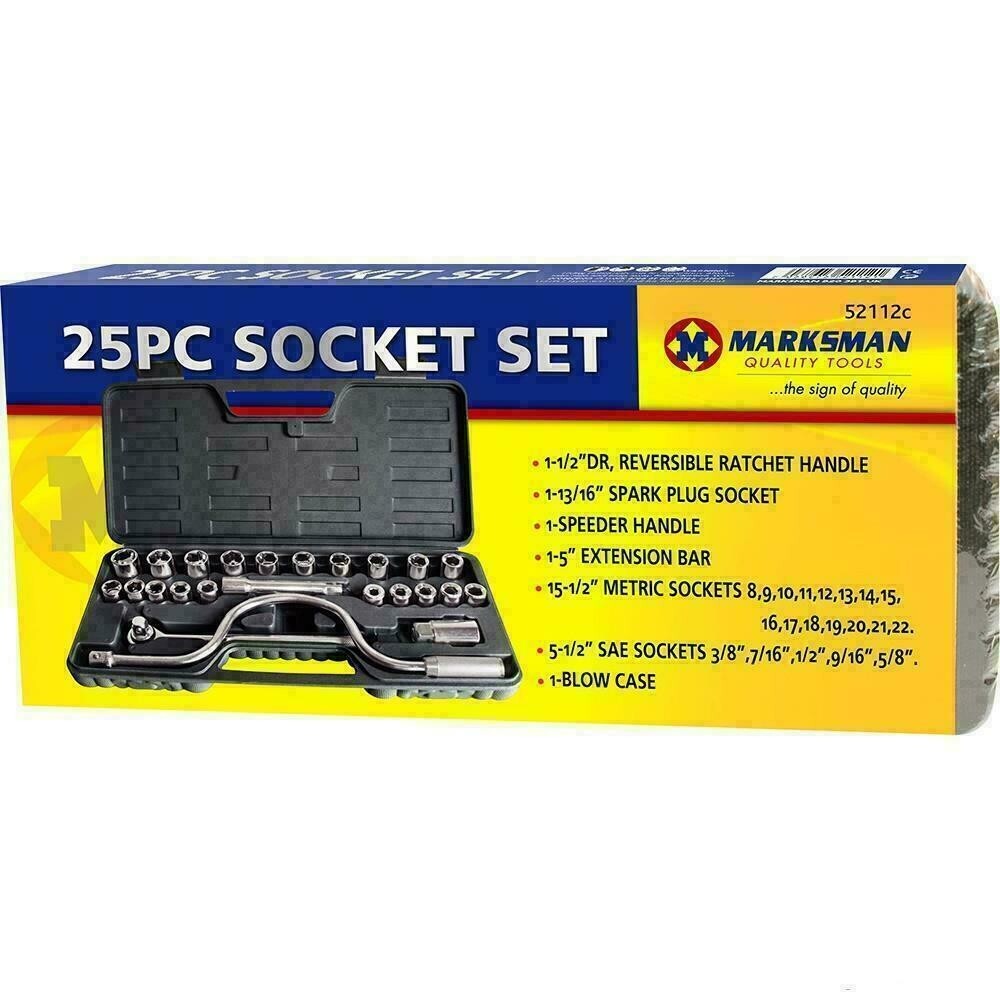 Wrench Socket Set Driver Metric Imperial Sae Spark Essential Box 1/4 Inch 25pc