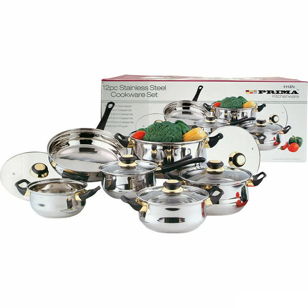 Stainless Steel Cookware Set 12 Piece Silver Durable Kitchen Pots And Pans Unbranded