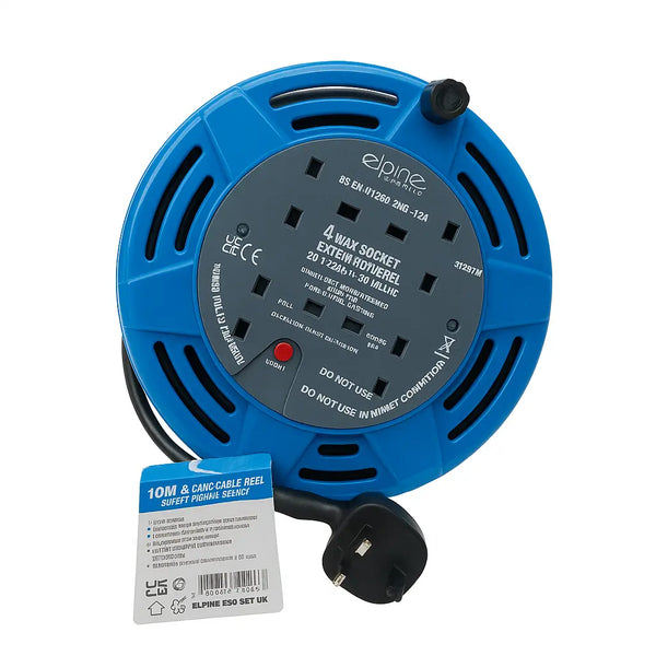 Heavy Duty Extension Lead Reel 4 Way Socket 10M Cable Mains Power Cord UK Plug Unbranded
