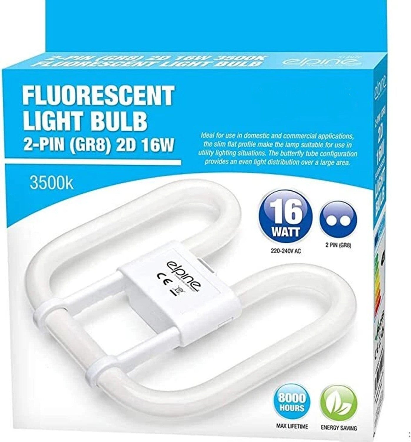 2D Fluorescent Light Bulb 16W 2 Pin Energy Saving Lamp Replacement Tube GR8