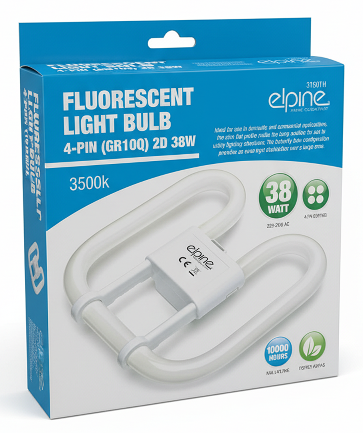 2D Fluorescent Light Bulb 38W 4 Pin Energy Saving Lamp Replacement Tube GR10Q