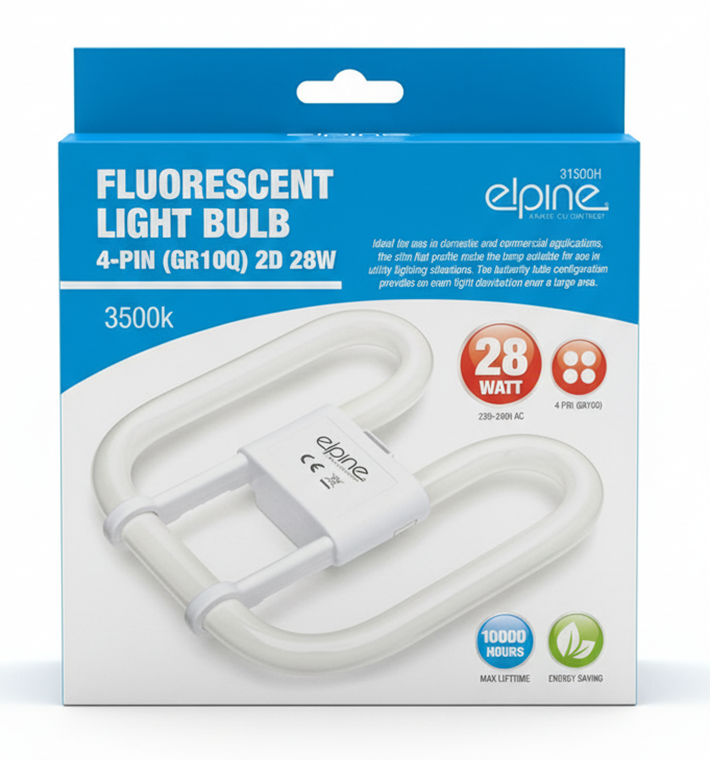 2D Fluorescent Light Bulb 28W 4 Pin Energy Saving Lamp Replacement Tube GR10Q