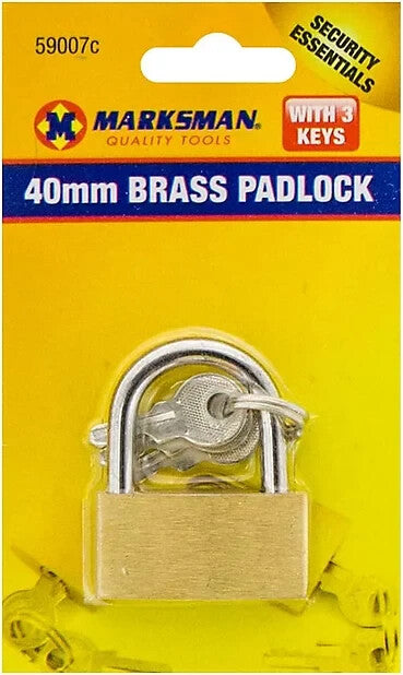 Marksman 40mm Strong Brass Security Padlock with 3 Keys