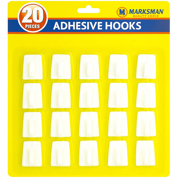 Self Adhesive Hooks White Plastic Strong Sticky Stick on Wall Door Hooks 20Pc Marksman
