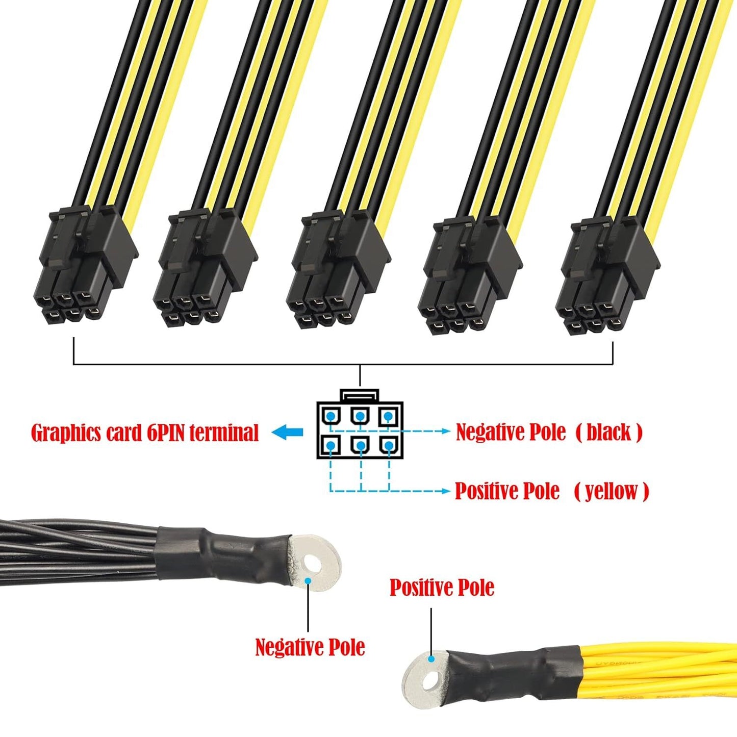 O-Type Terminal to Graphics Card 6 PIN Cable Female PCIE Power Splitter Cable