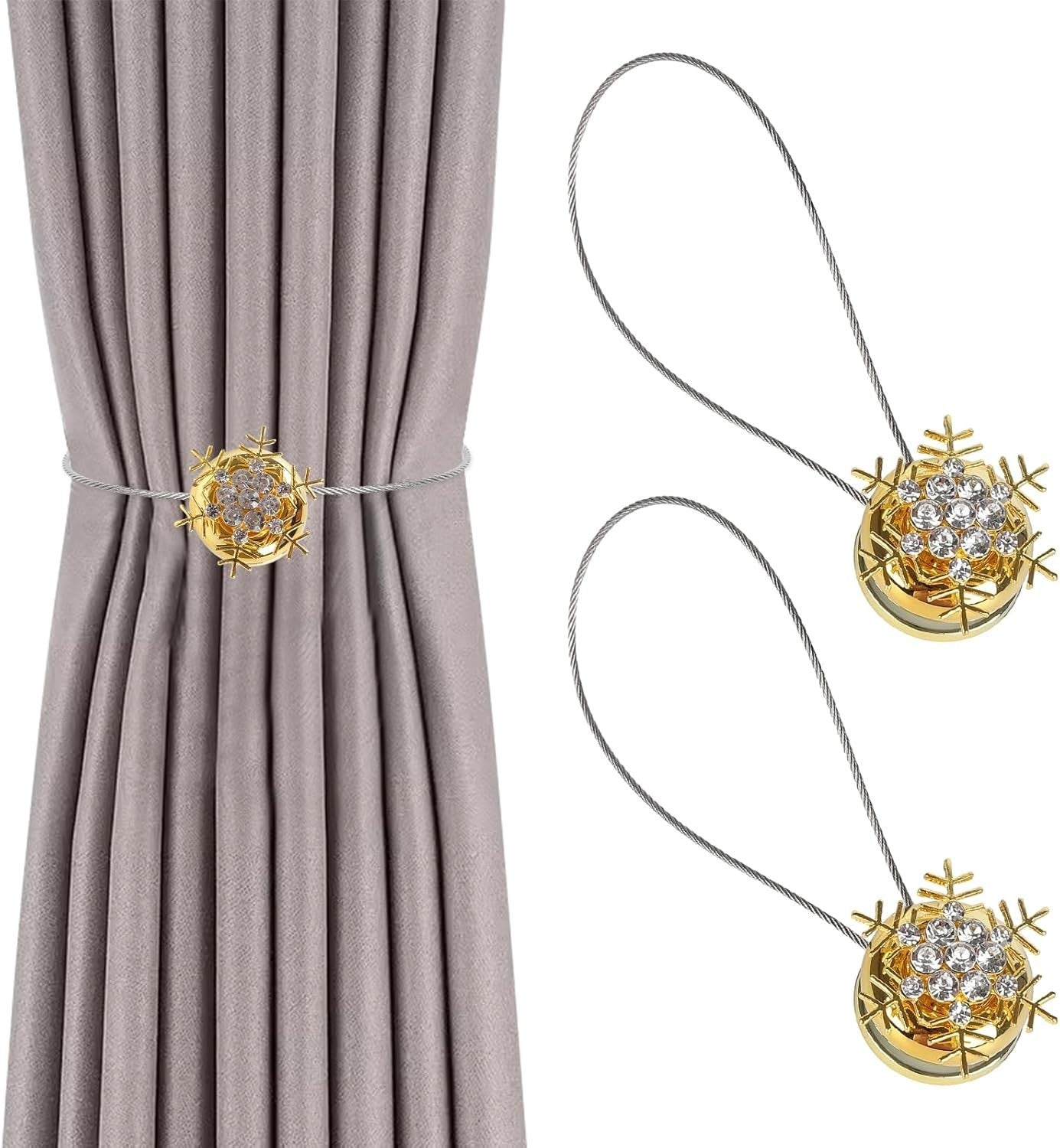 2 Pack Magnetic Curtain Tie Backs Christmas Snowflake Window Holdbacks Clips