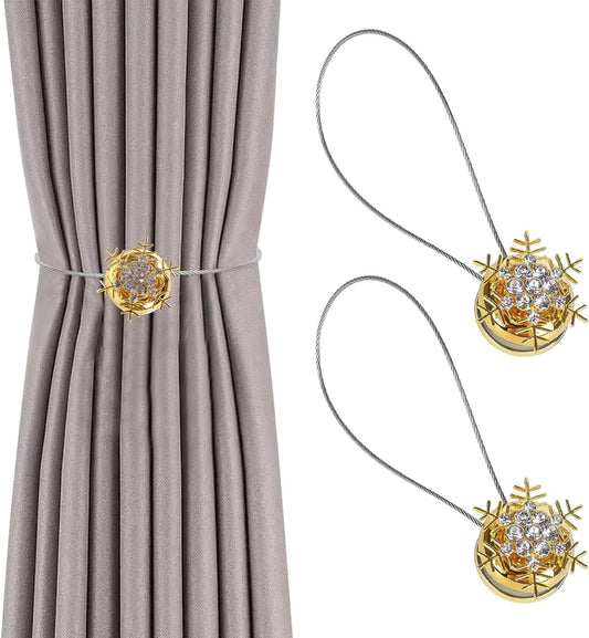 2 Pack Magnetic Curtain Tie Backs Christmas Snowflake Window Holdbacks Clips