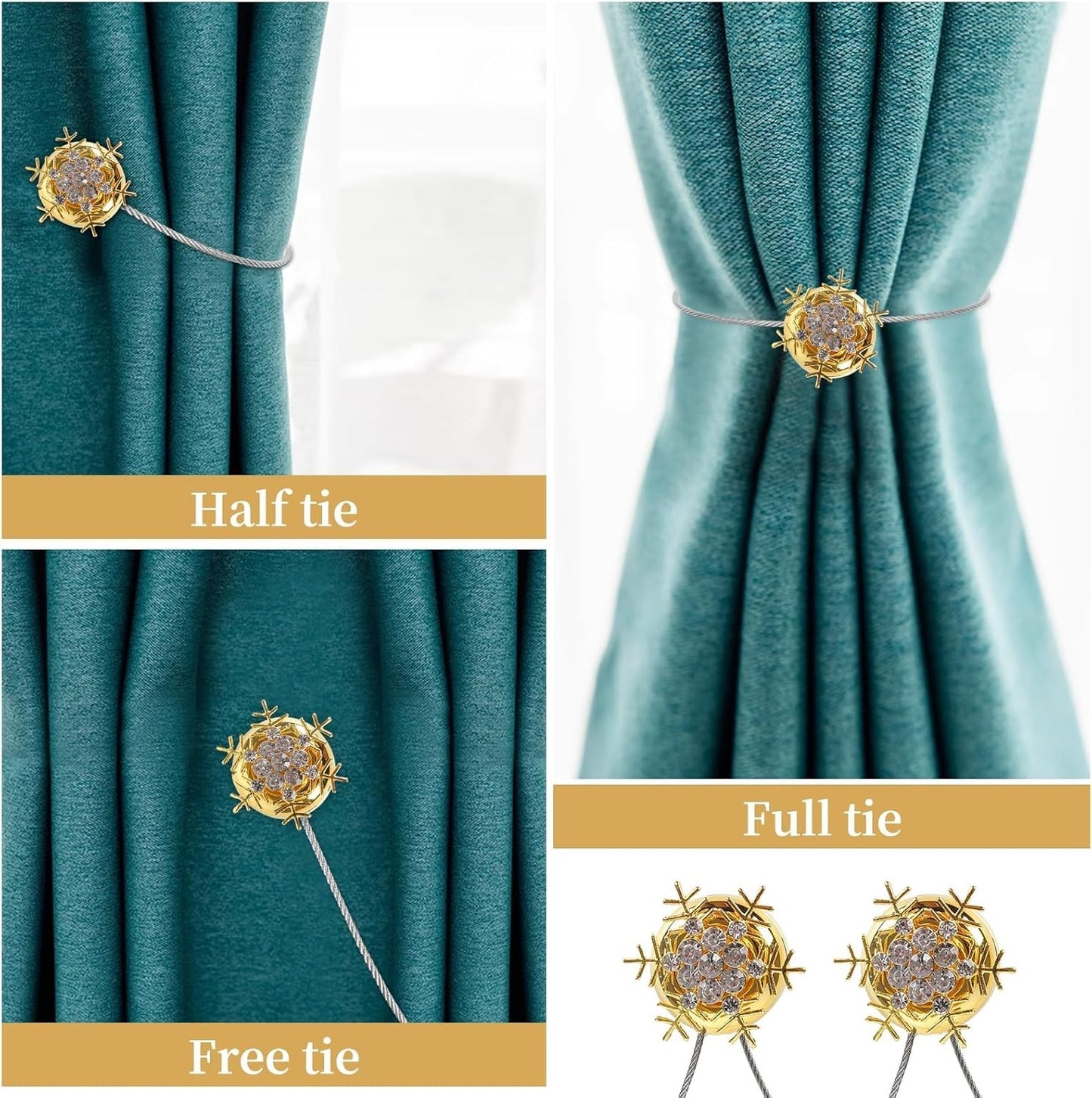 2 Pack Magnetic Curtain Tie Backs Christmas Snowflake Window Holdbacks Clips