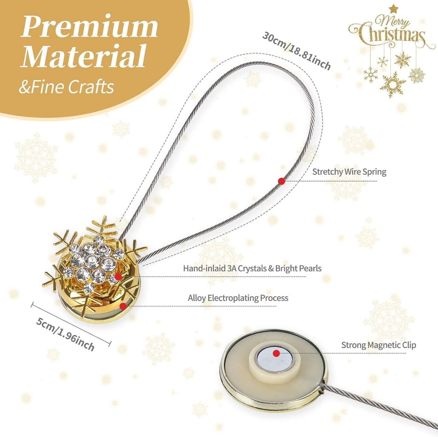 2 Pack Magnetic Curtain Tie Backs Christmas Snowflake Window Holdbacks Clips