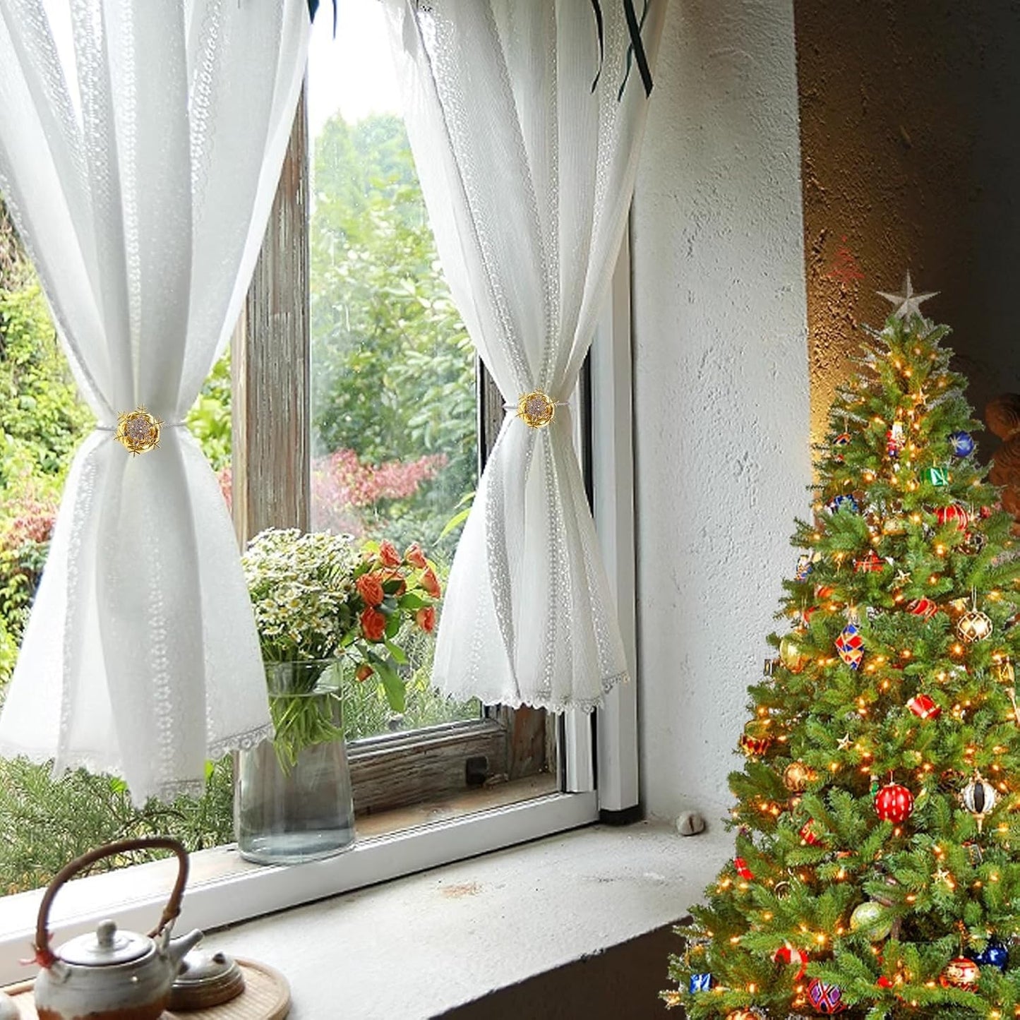 2 Pack Magnetic Curtain Tie Backs Christmas Snowflake Window Holdbacks Clips