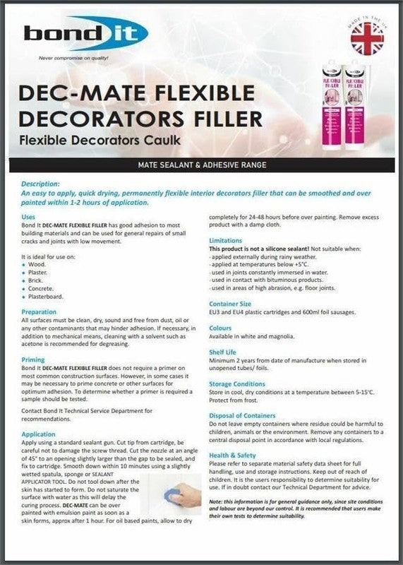 Flexible Filler Quick Drying Interior Caulk Acrylic 300ml White Decor Repair