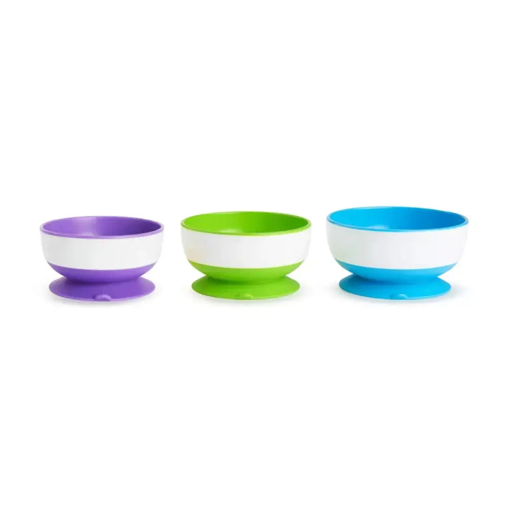 Baby Feeding Bowls Stay Put Suction 3 Pack Non-Spill Munchkin 6m+ Munchkin