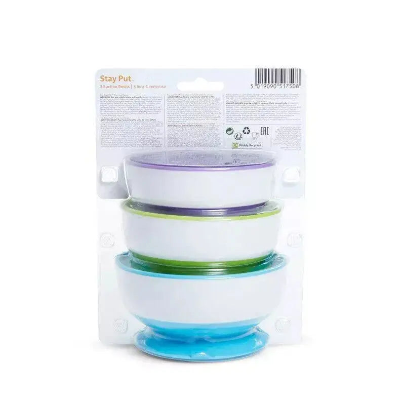 Baby Feeding Bowls Stay Put Suction 3 Pack Non-Spill Munchkin 6m+ Munchkin