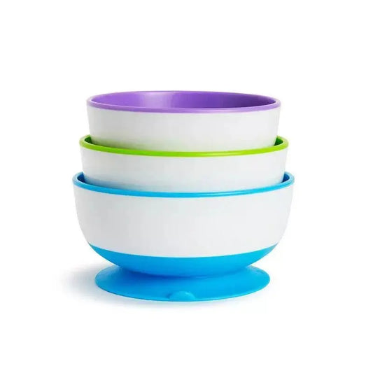 Baby Feeding Bowls Stay Put Suction 3 Pack Non-Spill Munchkin 6m+ Munchkin
