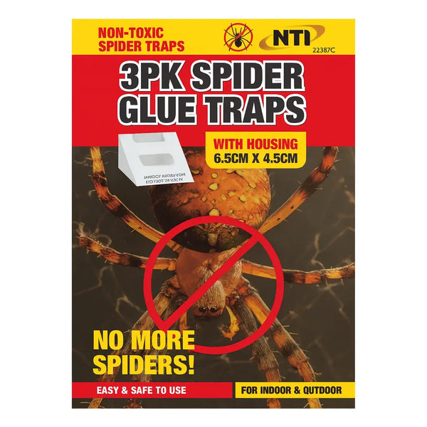 Spider Glue Traps Indoor Outdoor Non Toxic Housing White 6.5cm x 4.5cm Pack 3 NT