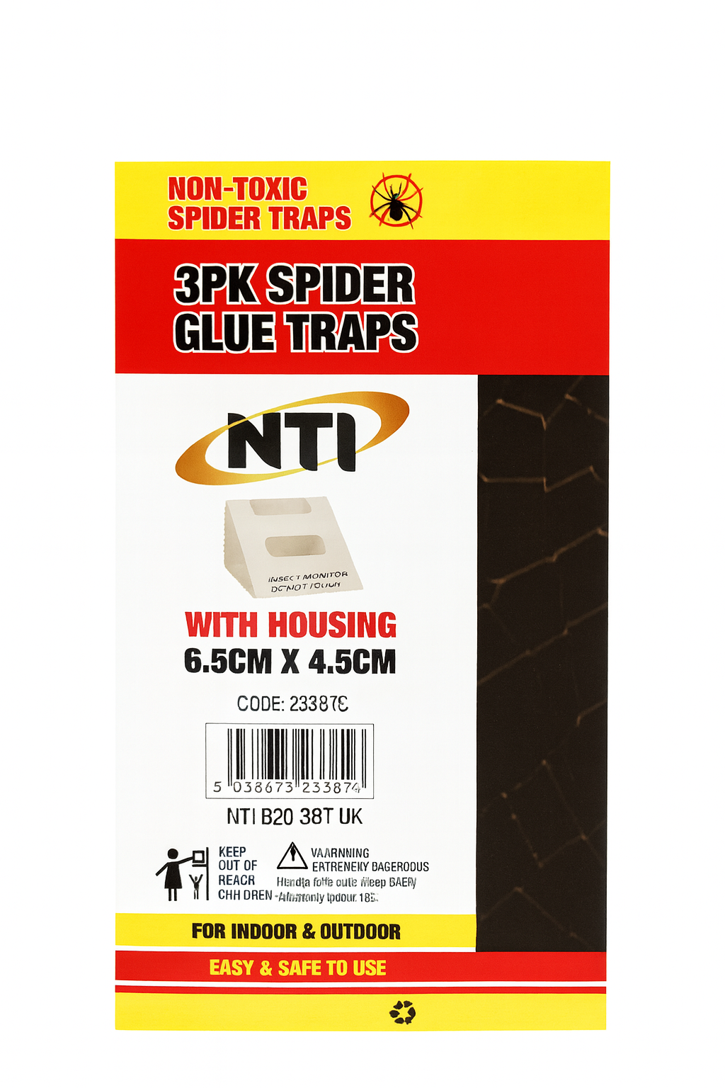 Spider Glue Traps Indoor Outdoor Non Toxic Housing White 6.5cm x 4.5cm Pack 3