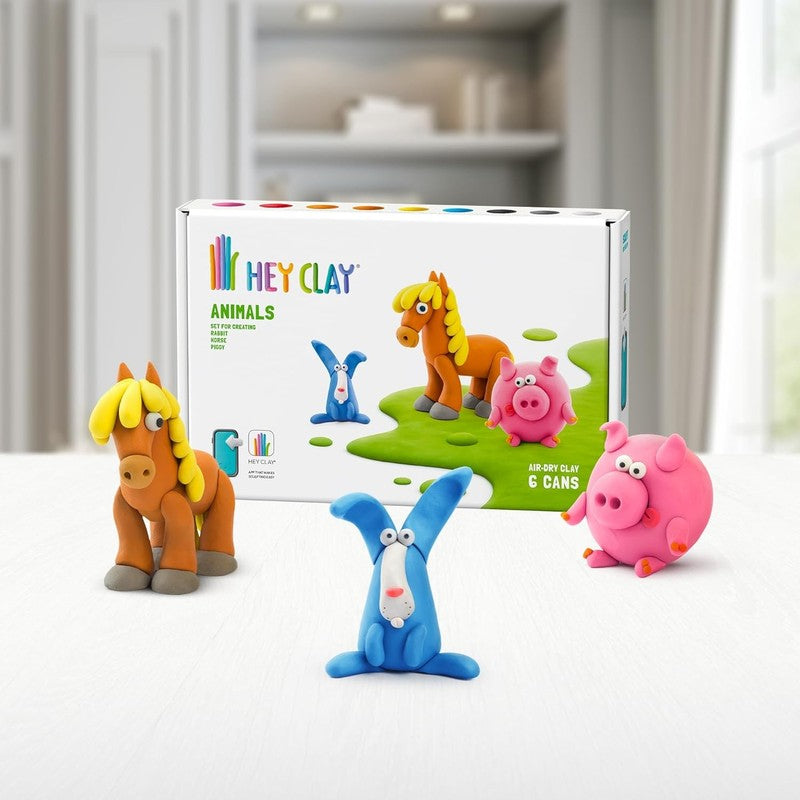 Air Dry Clay Kids Animal Kit Pig Horse Rabbit Color Modeling Set