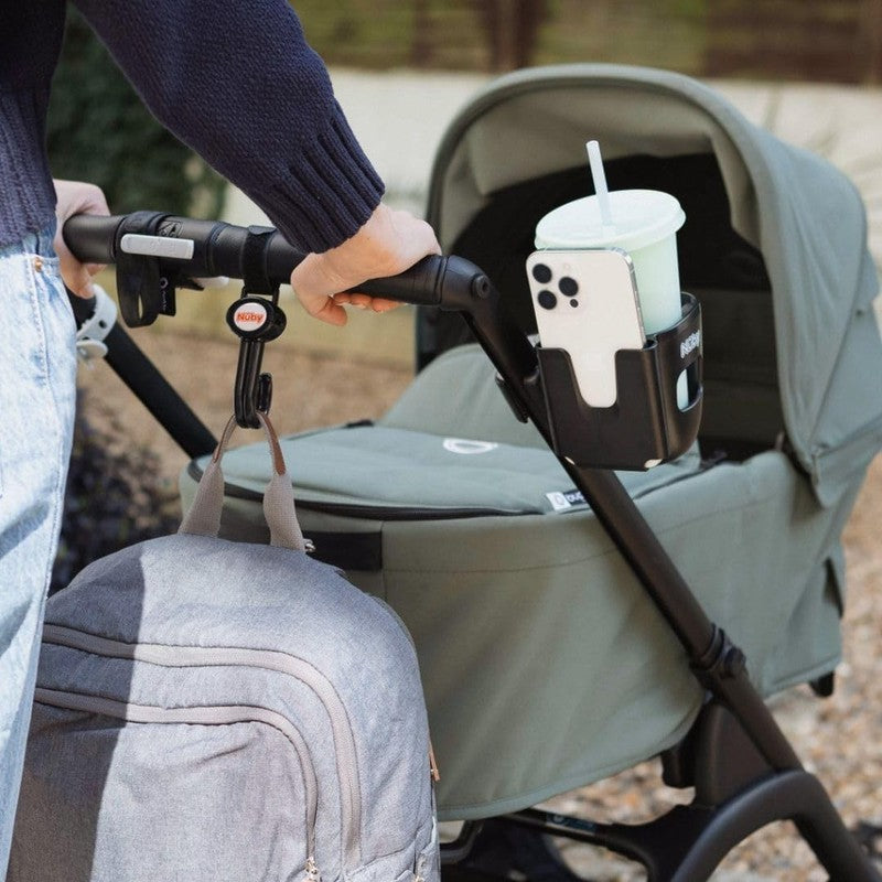 Nuby Pram Phone Cup Holder Universal Secure 360 Adjustable Fit