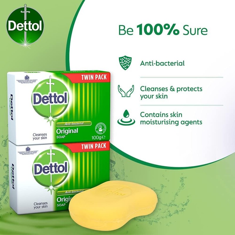 Dettol Antibacterial Soap Bar Multipack Germ Killing Body Wash 2x100g