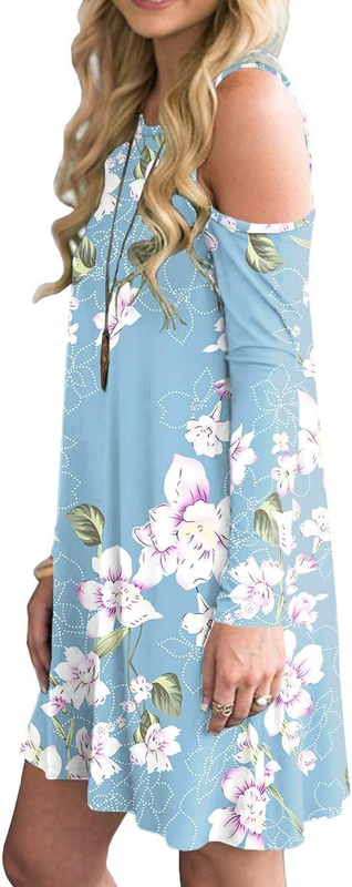 Women Summer Cold Shoulder Tunic Top Swing T Shirt Loose Casual Dress Medium