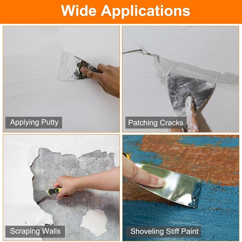 Carbon Steel Putty Knife Wood Handle Drywall Flex Scraper 2Pcs 4 Inch for Paint