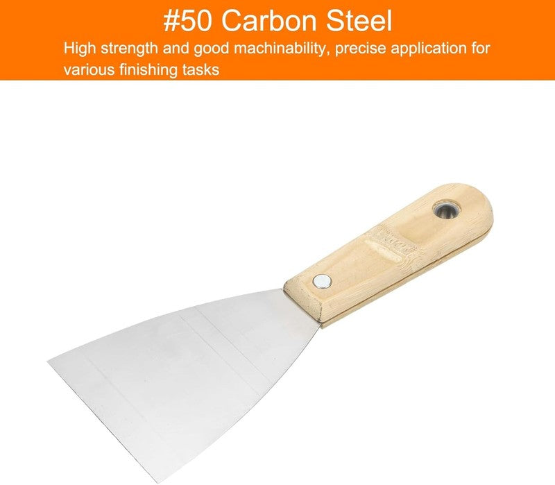 Carbon Steel Putty Knife Wood Handle Drywall Flex Scraper 2Pcs 4 Inch for Paint