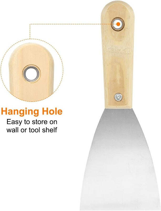 Carbon Steel Putty Knife Wood Handle Drywall Flex Scraper 2Pcs 4 Inch for Paint