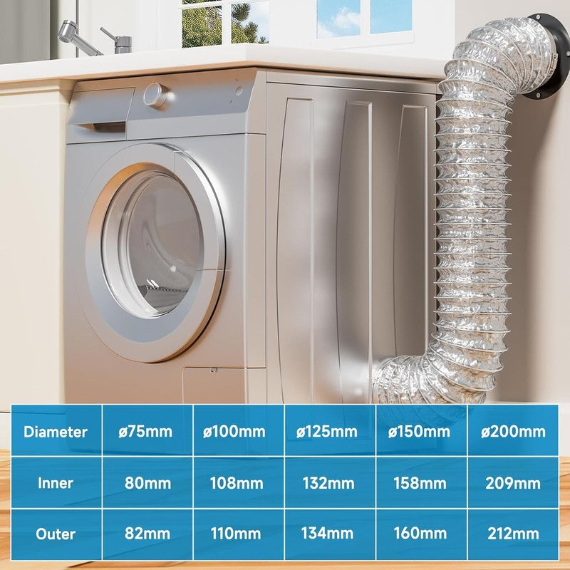 15cm Flexible Ducting 3m Aluminium Foil Insulated Heat Hose 6 Inch Pipe Clamps