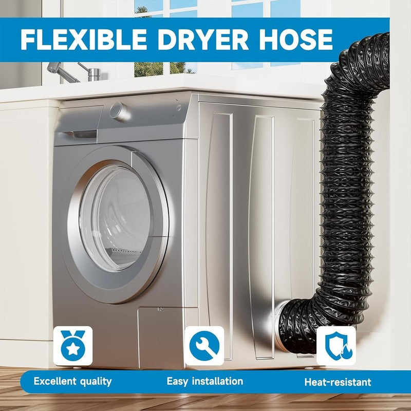 4'' PVC Aluminium Flexible Ducting Black Hose 100mm 2.5M Tumble Dryer Fan Hood